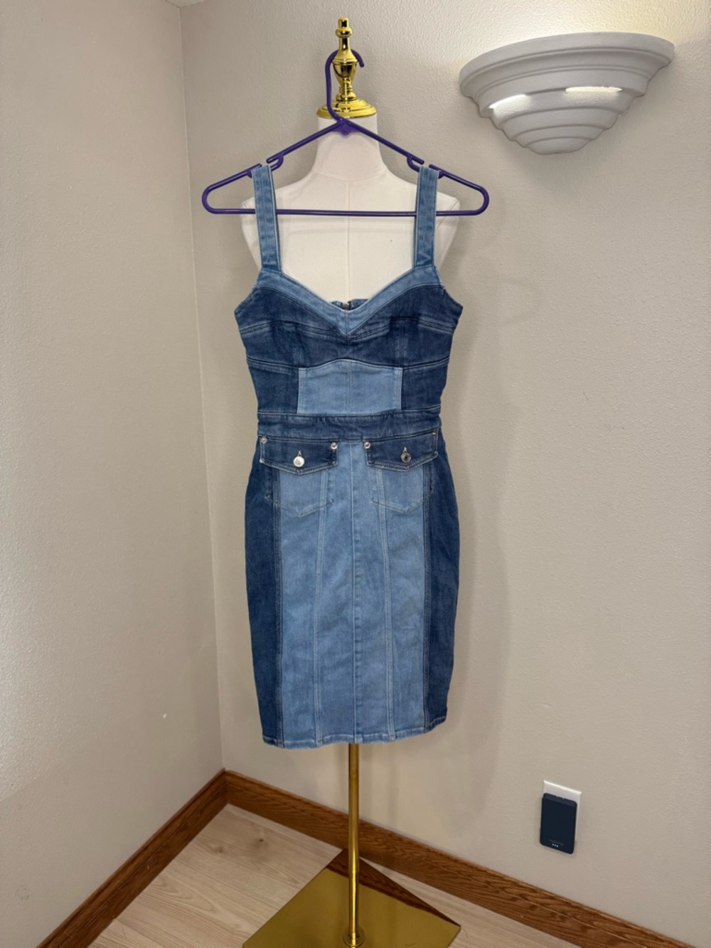 Guess Denim Corset Dress XS Patchwork Bodycon Y2K Going Out NWT